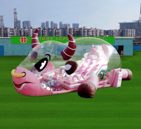 T6-1167 Pink cow transparent bouncy castle