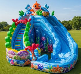 T8-9272 Baby Shark Theme Inflatable Water Slide